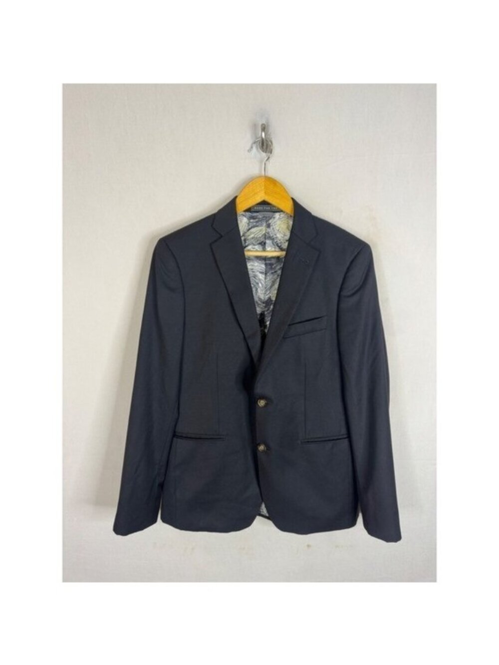 Indochino Mens Black Wool Blazer Starry Night Art Lining Jacket Men 38R